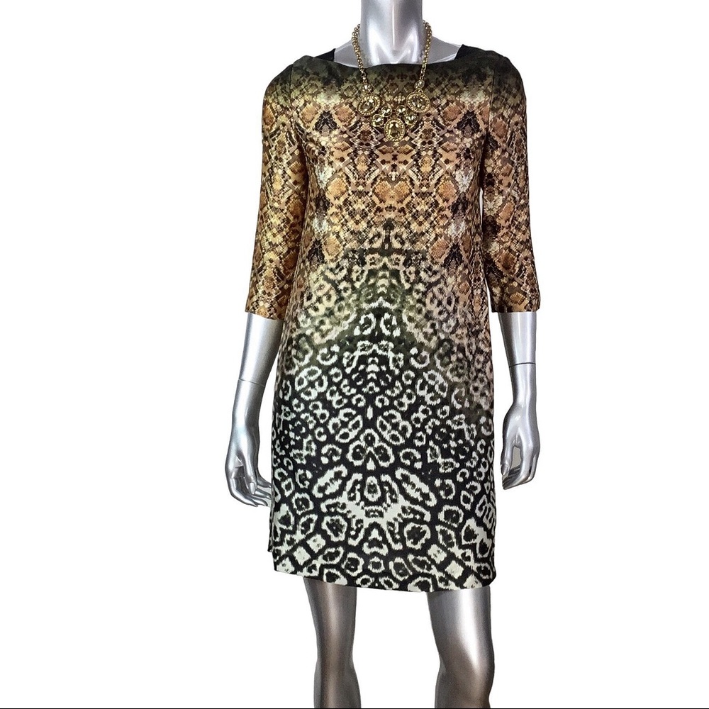 Muse Brown Print Shift Dress sz  2
